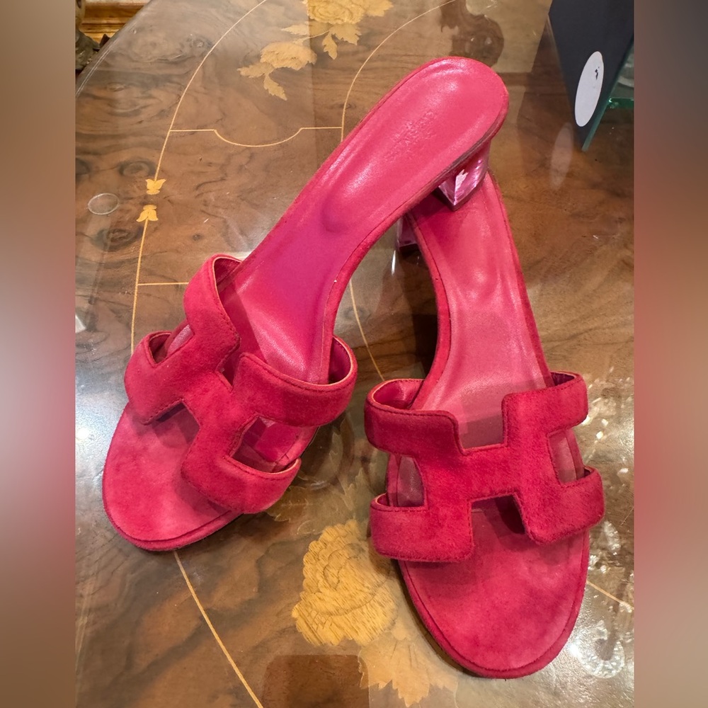 Hermes Suede women’s Slides with clear heel sz 42 USA Sz 10-10.5 - Picture 5 of 15